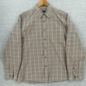 Tricots St Raphael Shirt Mens Large Button Up Brown Plaid Long Sleeve Collared